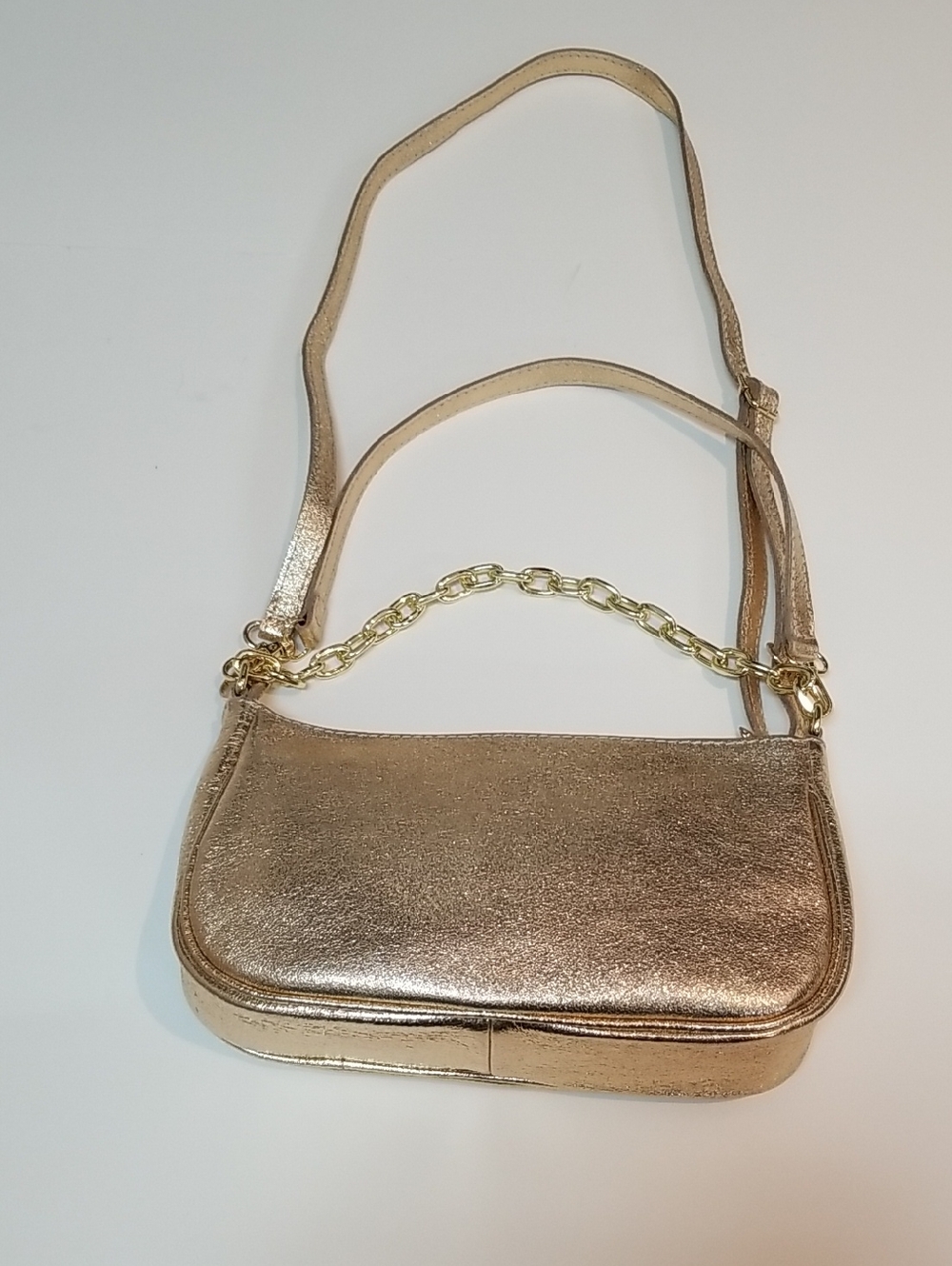 Metallic Gold Shoulder Bag with Chain Handle